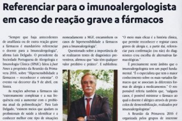 Referenciar para o imunoalergologista em caso de reação grave a fármacos (Jornal Médico, março 2016)