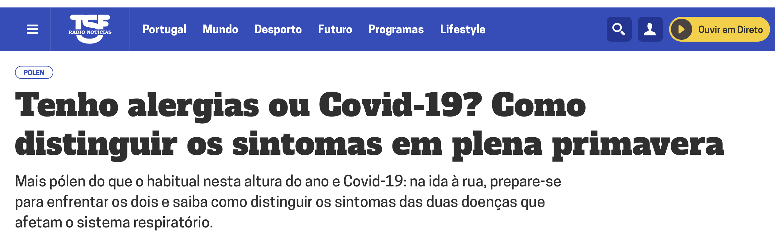 TSF: Tenho alergias ou Covid-19  14/04/20