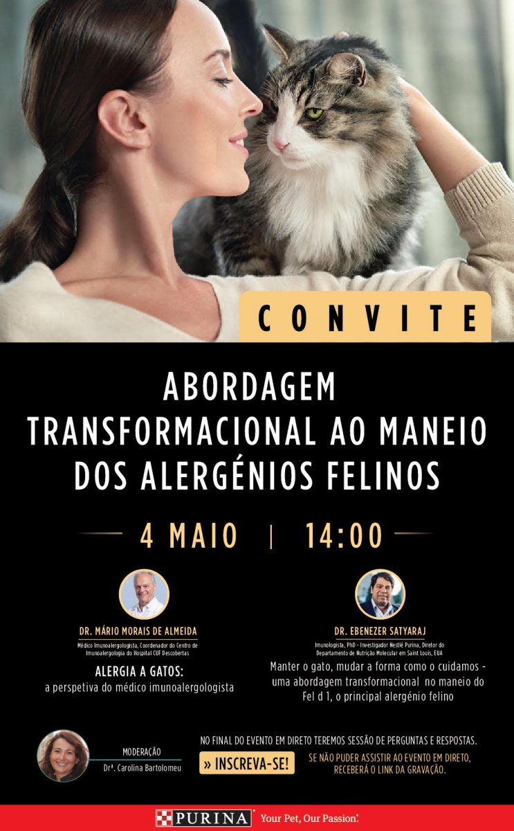 Evento online: abordagem transformacional ao maneio dos alergénios felinos - 4 de maio 2021