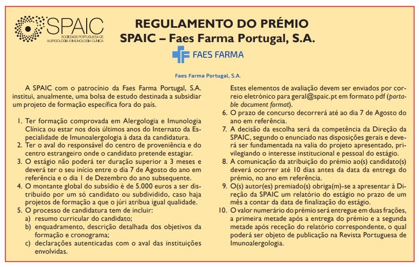 Regulamento do Prémio SPAIC FAES PHARMA