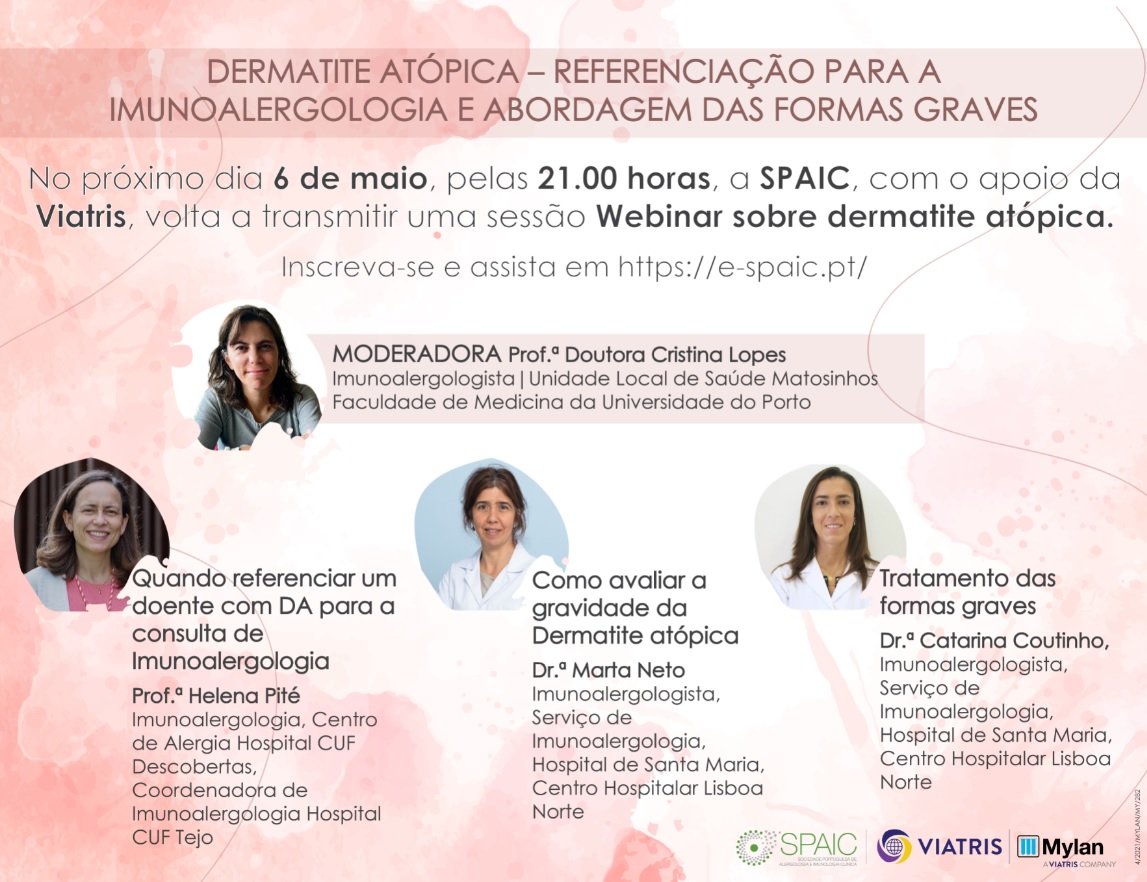 Webinar sobre dermatite atópica: referenciação para a especialidade de Imunoalergologia